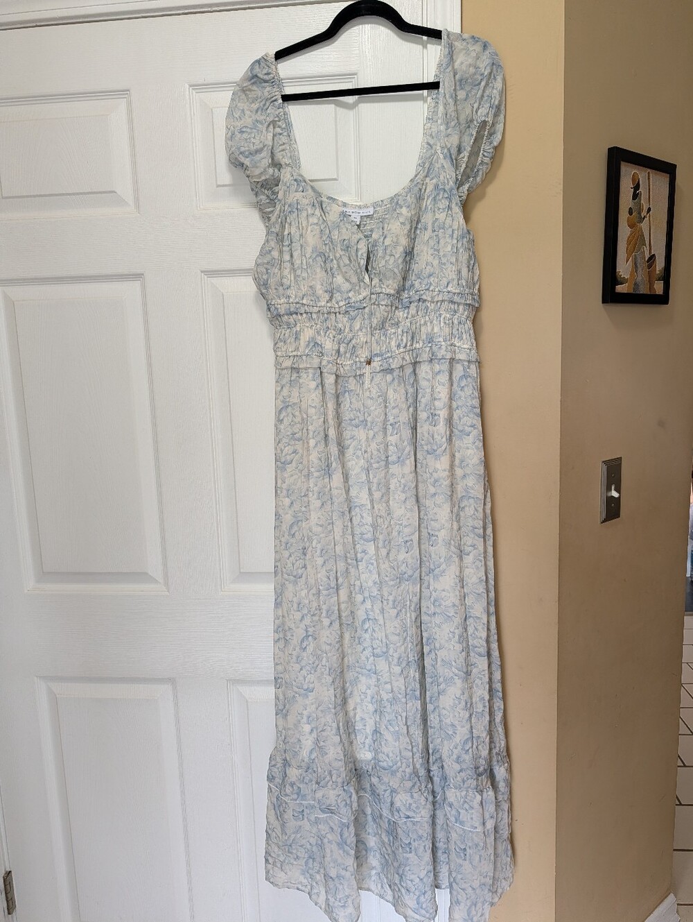 Light Blue And Off White Floral Maxi Dress Macy's XXL Ruffled Tiered Fully Lined